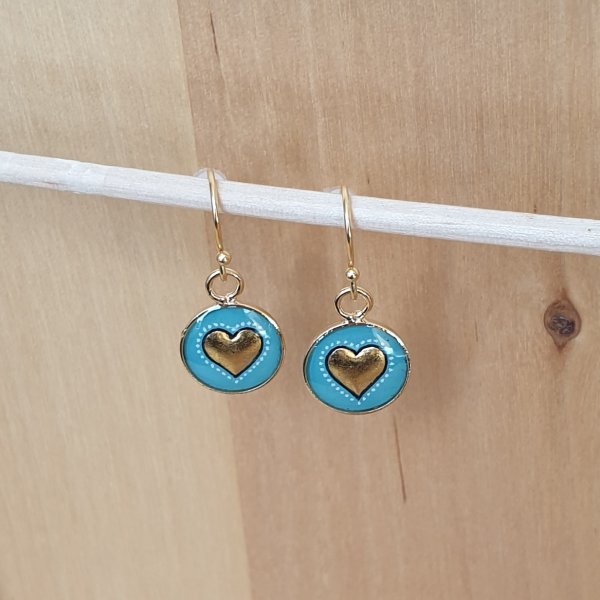 Boucles d'oreille enlumin&eacute;es petit coeur dor&eacute;