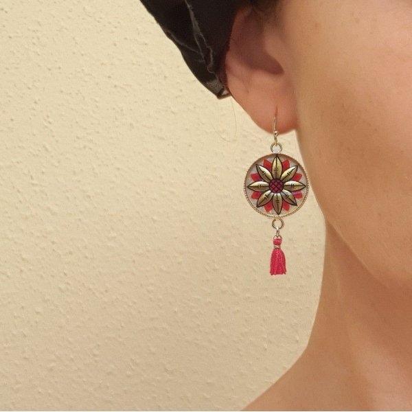 Guld/bl&aring; blomst dr&aring;be &oslash;reringe