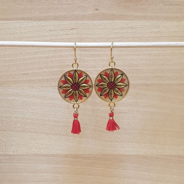 Guld/bl&aring; blomst dr&aring;be &oslash;reringe