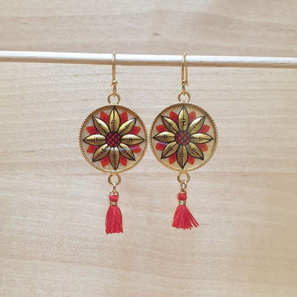 Guld/bl&aring; blomst dr&aring;be &oslash;reringe