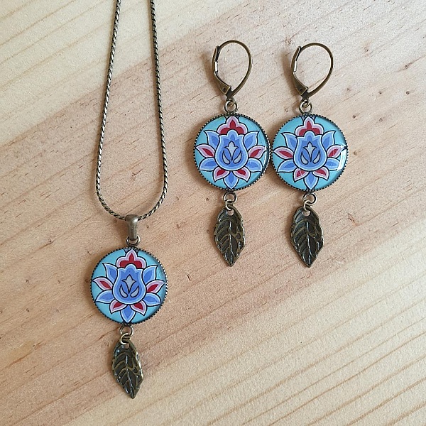 Flower drop &oslash;reringe gr&oslash;n/bl&aring;/rosa