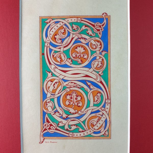 Bogstav S i romansk stil med illumination