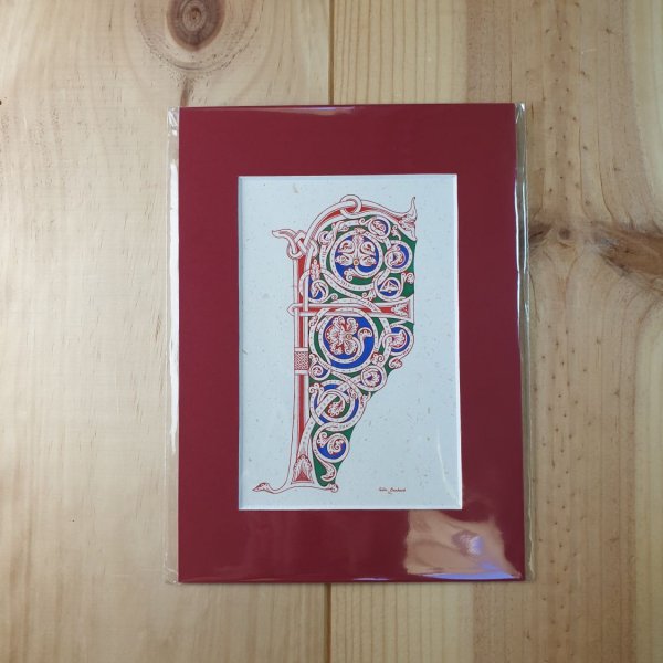 Bogstav F i romansk stil med illumination