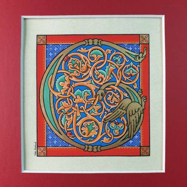 Bogstav G i romansk stil med illumination