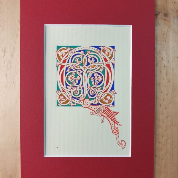 Bogstav Q i romansk stil med illumination